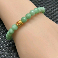 natural green jade bracelet with 925 gold plated silver barrel bead