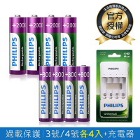 PHILIPS 飛利浦 USB低自放鎳氫充電電池組(智慧型充電器+3號4入+4號4入)