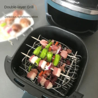 Air fryer accessories food grade 304 stainless steel double layer barbecue skewer universal oven steam rack