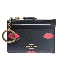 COACH 黑色紅脣塗鴉pvc材質金屬馬車零錢包-附精美禮盒緞帶包裝
