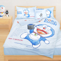 【享夢城堡】雙人床包涼被四件組(哆啦A夢DORAEMON 祕密道具素描集-藍)