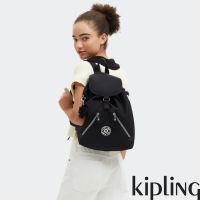 【KIPLING官方旗艦館】質感極致黑雙拉鍊實用後背包-NEW FUNDAMENTAL L