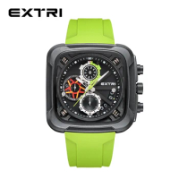 Extri Cool Design Stainless Steel Back Chronograph Men's High Quality Luxury Square Silicone Watches Free Shipping