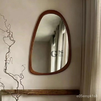 免運 家具 批髮美式衛生間浴室鏡厠所掛墻客廳裝飾壁掛鏡子複古木質不規則衛 可開發票