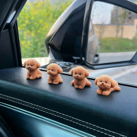 Cute Puppy Car Decoration Mini Bichon Frise Sculpture Car Ornaments Curly Teddy Dog Figurine Auto Ce
