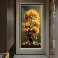 KOKOPAINTING Lukisan Porcelain Diamond Painting 5D Kristal LED Motif Pohon Emas Duit Rejeki Fengshui
