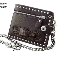 Aligator Head Mens Motorcylce Punk Leather Wallet with key chain