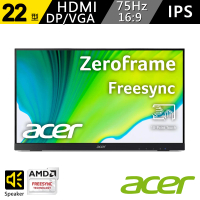 Acer 宏碁 UT222Q 22型 IPS 攜帶型觸控螢幕顯示器(內建喇叭/FreeSync)