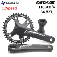 PROWHEEL Road Bike Crankset Hollow One-Piece Chainwheel 110BCD 36-52T 170mm Compatible for R7000/R8000 7-12S 4 Claws Single Disc