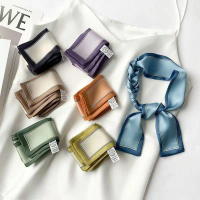 Summer Hepburn Style Solid Color Silk Scarf Long Strip Scarf for Women High-end Versatile Wrist Wrap