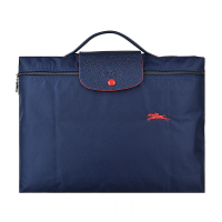 【LONGCHAMP】LONGCHAMP COLLECTION系列刺繡LOGO尼龍摺疊款手提公事包(海軍藍x紅)