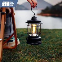 TANXIANZHE Vintage Camping Lantern Type-C Fast Charging Portable Outdoor Tent Lamp Emergency Home Power Hanging Lanterns Ganzo