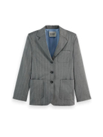 เสื้อเบลเซอร์ผู้หญิง Herringbone School สี Mid Grey Melange Pinstripe