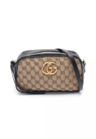 Gucci 二奢 Pre-loved Gucci GG Marmont GG canvas chain shoulder bag canvas leather beige Brown black quilting