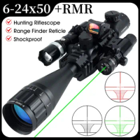 6-24x50AOEG with RMR Red Dot Rangefinder Sight Riflescope Tactical Combo Reflex Holographic Sight Hunting Airsoft Rifle Scope