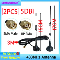 433Mhz Antenna 433 MHz 2pcs 5dbi antena GSM SMA Male Connector with Magnetic base IOT Ham Radio Signal Booster Wireless Repeater