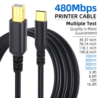 Cáp máy in USB Type‑C sang USB‑B 480 Mbps, màu xám, dây bện, dùng cho máy in/quét của Canon, Epson,