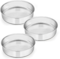 E-far 8 Inch Cake Pan Set of 3 Stainless Steel Round Layer Cake Baking Pans Non-Toxic & Healthy Mirr