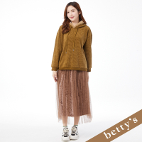 betty’s貝蒂思 腰鬆緊絨布長紗網裙(咖啡色)