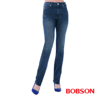 BOBSON   女款高腰膠原蛋白美肌直筒褲-深藍