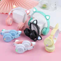 Headphones Original LED Cute Cat Ears Wireless Bluetooth Headset Trendy Music Mobile Phone Computer with Microphone Headset