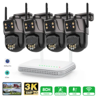 8CH Wifi NVR PTZ Trackable Cam HD IP Dual Lens Cam Home CCTV Security System Waterproof Infrared Visible Surveillance Video Kits