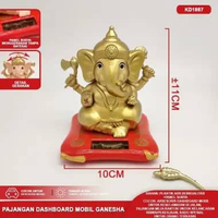 Pajangan Dashboard Mobil Dewa Uang Rejeki/Budha/Ganesha/Kwan Im-Hiasan Solar Power Premium GOLD GANE