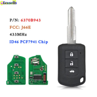 Ecusells 2 Buttons Remote Car Key Fob PCF7941 ID46 Chip 433MHz for Mitsubishi Lancer 2019 2020 FCC ID:J166E P/N: 6370B943 MIT11R