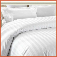 【Ready Stock】3cm Stripe Cotton Linen Hotel Duvet Cover Set – Single/Queen/King Quilt Cover with Pill