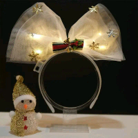 X's - Bando Natal Christmas Bando Tanduk Rusa Neon dengan Lampu LED dan Hiasan Salju untuk Pesta Nat