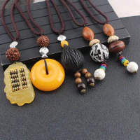 Nepal Buddhist Mala Wood Bead Necklace Ethnic Sweater Chain Statement Long Necklaces &amp; Pendants for Women Men Gift Souvenir
