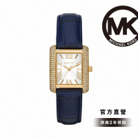 Michael Kors Emery 奢華排鑽羅馬數字方形女錶 藍色真皮錶帶 手錶 33MM MK2982