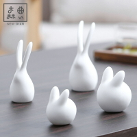 森典兔子茶寵茶盤小擺件白瓷茶道可養茶玩功夫茶具配件可愛生肖兔