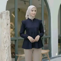 Amanda Blouse Ruffle Wanita Elegant Kemeja Linen Premium/ Atasan wanita hijab Lengan Panjang warna M