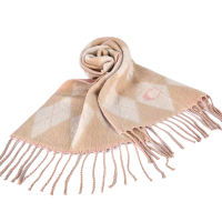 COACH 菱格撞色羊毛雙面用加厚圍巾披肩-淺駝/粉紅