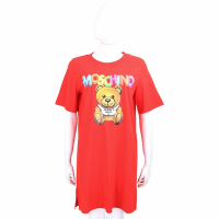 MOSCHINO 七彩氣球泰迪熊紅色短袖長版TEE 洋裝