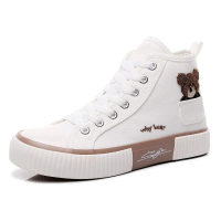 Sneakers Kanvas Atas Tinggi Wanita, Rekaan Comel dan Serba guna, dengan Beruang Poket, Stok Sedia pa