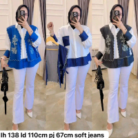 fassa shirt+vest, atasan kemeja set vest denim