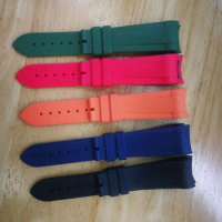 22mm Natural Rubber Silione Watch band Special for Tudor Black Bay GMT Curved End Pin/Folding buckle Black Blue Red Wrist Strap