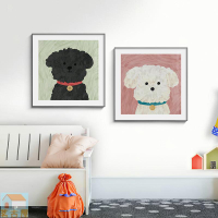 日韓可愛溫馨小貓小狗卡通油畫動物版畫創意小眾兒童房客廳裝飾畫