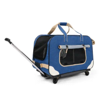 DODOPET Dog Out Bag Pet Four-wheel Folding Trolley Case Cat Trolley Bag Pull Car Breathable Luggage Dog Backpack