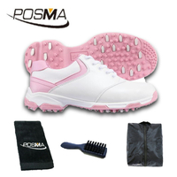 高爾夫球鞋女款球鞋 防側滑釘鞋 防水透氣 舒適柔軟 GSH051白 粉 配POSMA鞋包 2合1清潔刷   高爾夫球毛巾