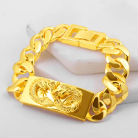 Luxury Pure 999 Gold Color Twist Dragon Bracelets Jewelry for Men Bro Never Fade Gold Plated Jewelry Christmas Birthday Wedding