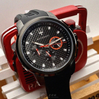 【MASERATI 瑪莎拉蒂】瑪莎拉蒂男女通用錶型號R8851123007(黑色錶面黑錶殼深黑色矽膠錶帶款)