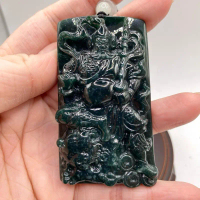 Giok jadeite feicui burma tipe a liontin ukiran Wu cai sen zhao gong ming