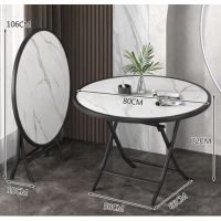 家用小戶型圓形折疊餐桌(白理石紋)(尺寸:展開80*72*58*66CM,折疊106*18CM)