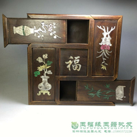 仿古珍藏老木頭鑲嵌貝殼花梨木飾品盒子桌面裝飾首飾盒子古玩收藏
