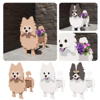 1PC Flower Pot Dog Poodle Chihuahua Cute Animal Flower Baskets for Fence Cement Flower Pot Saucer Wooden Flower for Crafts
