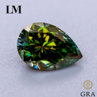 Moissanite Diamond Pear Cut Primary Colour Yellow Green Lab Created Gemstone Advanced Jewelry Making Materials with GRA Report