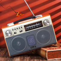 Wooden Retro Bluetooth Speaker Rechargeable Portable Radio 3 Band AM FM SW with BT USB TF AUX Extension Antenna Bluetooth Speake
